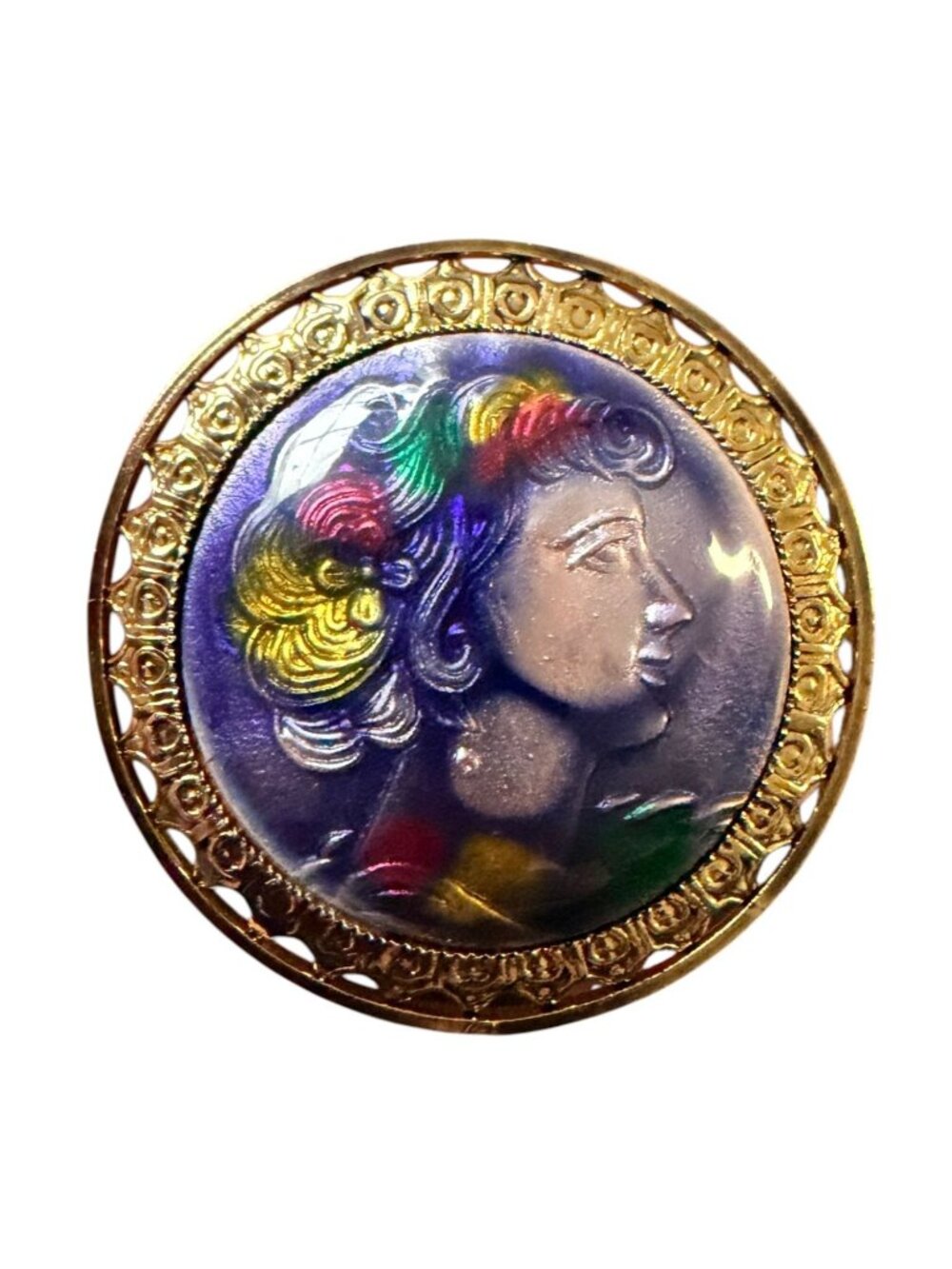 Vintage 1950s Reverse Carved Lucite Renaissance Lady Brooch New Old Stock